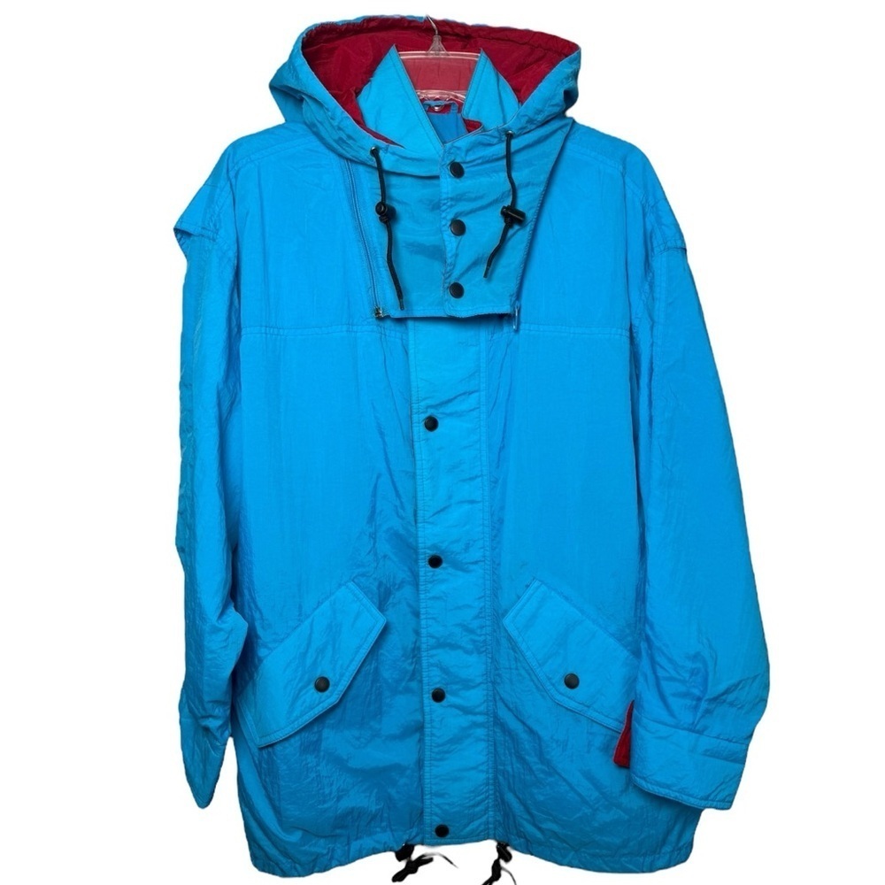 Vintage 80s Wind Rain Nylon Jacket Size Medium Large Blue Red Retro Bay Club